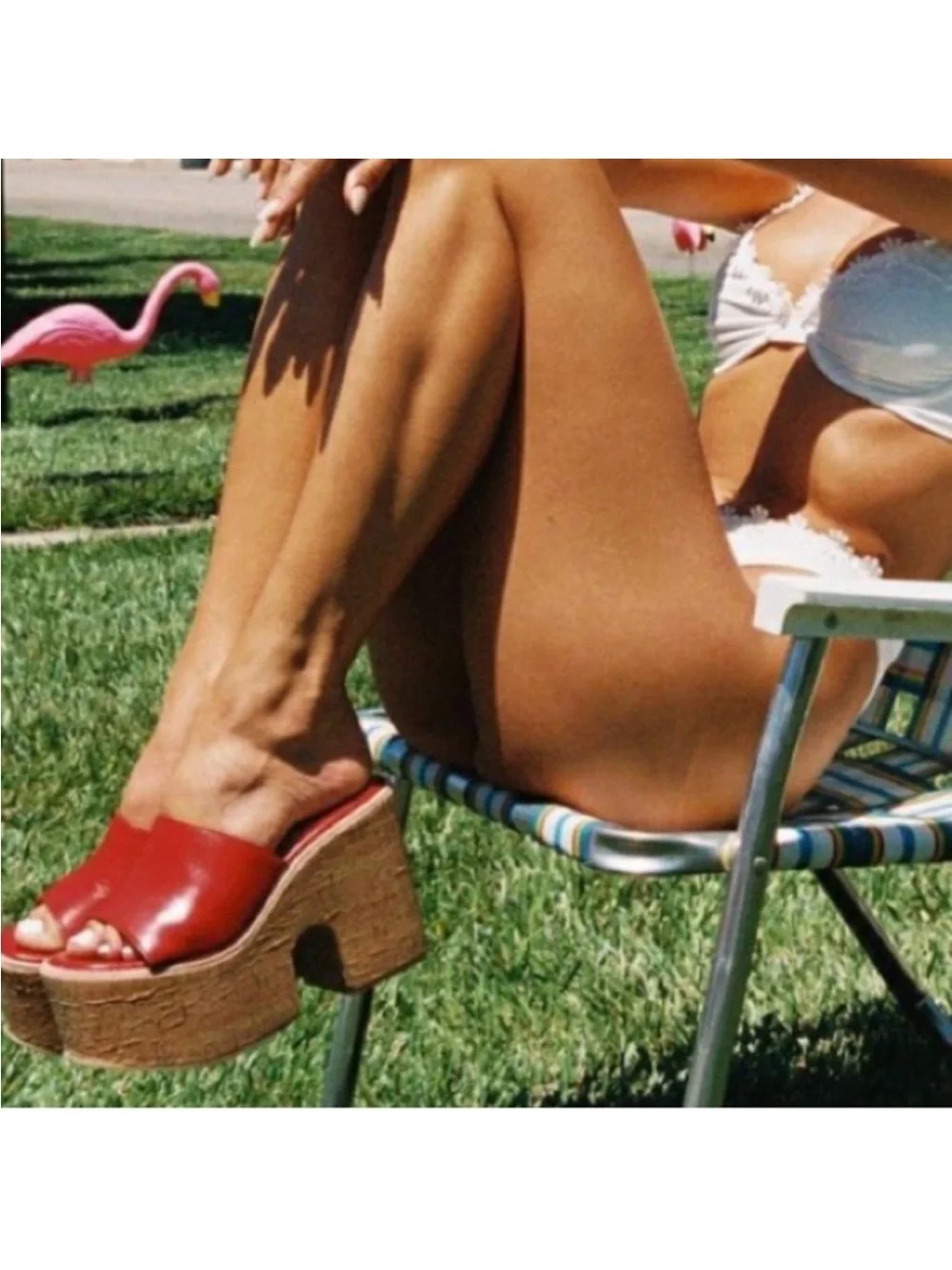 Women’s Red Platform Slide Mules with Chunky Cork-Look Sole